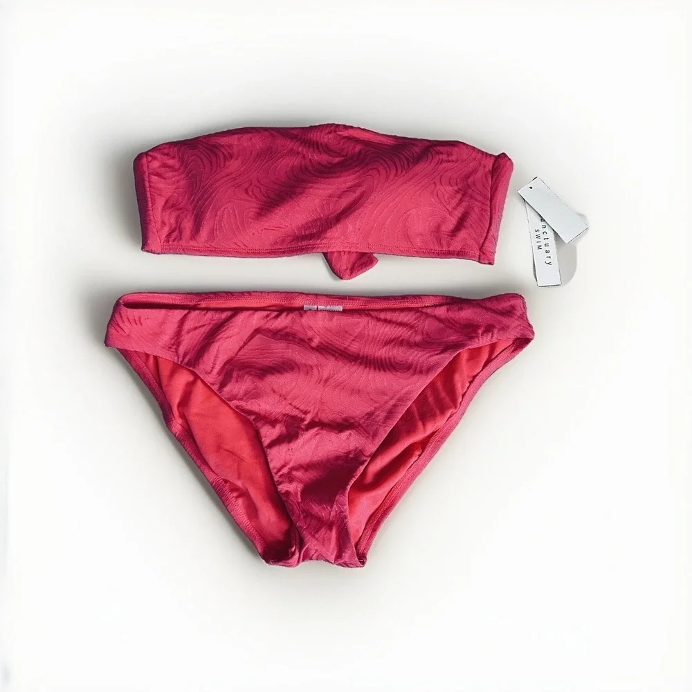 Sanctuary Bikini Set Cactus Flower Pink Textured Bandeau Swim L SAIE25183S-TJ